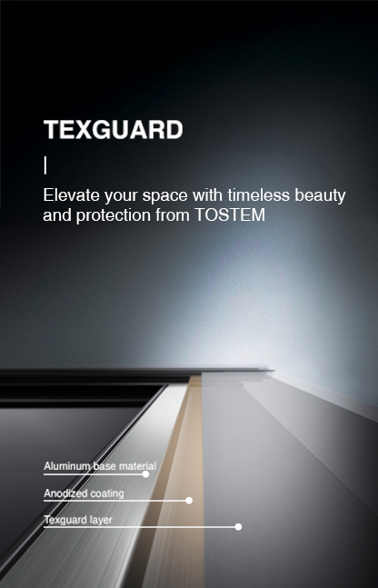 TOSTEM TEXGUARD — aluminium base material, anodized coating, and Texguard protective layer